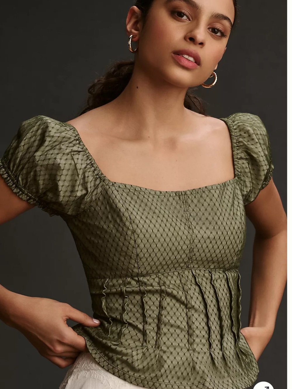 Anthropology Puff  sleeve corset Top NWTS IN olive green blends